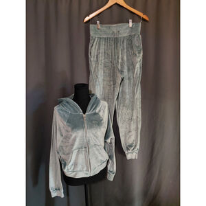Victoria's Secret Velour Tracksuit Zip Up Hoodie (M) & Jogger (S) Sage Green